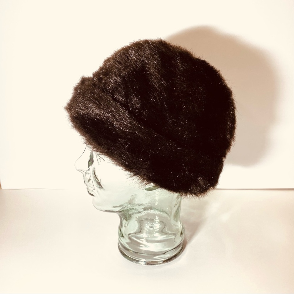 Vintage Faux Mink Fur chocolate Brown Pillbox Hat